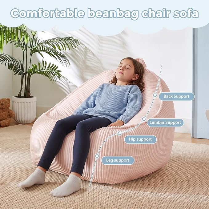 HUGHEAVEN Comfy Kids Bean Bag Chair, Soft Bean Bag Seat for Boys and Girls | Bean Bag Chair for Kids, Cozy Reading Chair & Stuffed Floor Sofa, Floor Chair for Gaming, Reading, Lounging & TV - Image 5