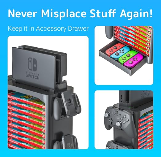 Skywin Game Storage Tower + Game Card Stand for Nintendo Switch - Game Holder Disk Rack and Controller Organizer and a Card Case that Hold Up to 28 Games - Image 9