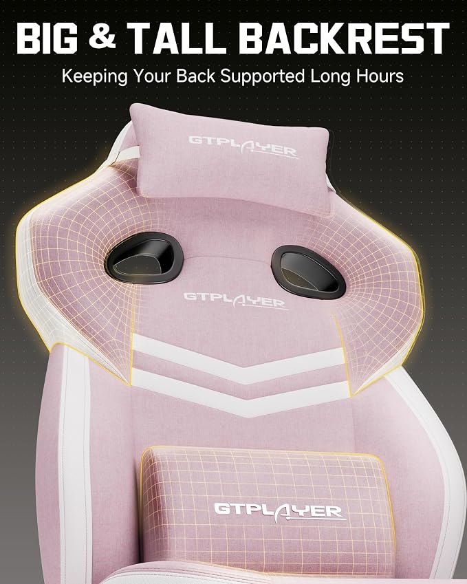 GTPLAYER Big & Tall Gaming Chair, Wide Seat with Footrest, Pink | Ergonomic High Back Computer Desk Chair for Adults, Comfort Padded Seat with Lumbar Support Armrests Recliner for Office/Home - Image 4