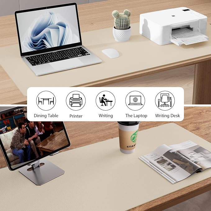 Aothia Faux Leather Desk Mat – Large Mouse Pad, Non-Slip PU Leather Blotter, Waterproof Writing Surface for Office and Home (Beige, 47.2" x 23.6") - Image 8