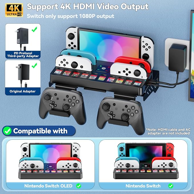 Switch Dock Wall Mount with Joy-Con Charger and Pro Controller Holder - Image 2