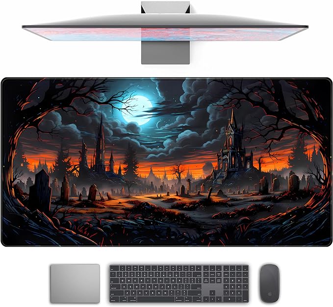 Dark Fantasy Castle Desk Pad Extended Gaming Mouse Pad, XXL Large Computer Laptop Keyboard Wireless Mouse Mat, Office Desk Decor Mousepad Deskmat with Stitched Edges Matt 31.5x15.7 in by TENG+DA+QING