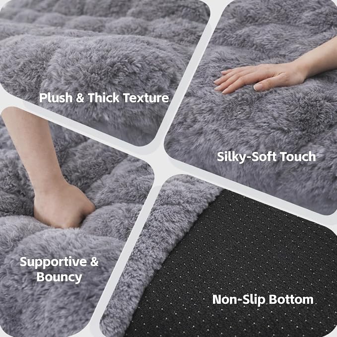 Memory Foam Faux Fur Bean Bag Chair, Light Grey | Supportive memory foam filling, plush faux fur cover, floor lounge sofa for bedroom, living room & office daily relaxation - Image 8