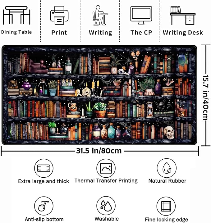 Desk Mat Forest Library Book Mouse Pad Big Desk Pad XXL Extended Gaming Large Mouse Pad for Desk Rubber Base Mousepad with Stitched Edges, Keyboard Mouse Mat for Work Game Office Home 31.5x15.7 in - Image 2