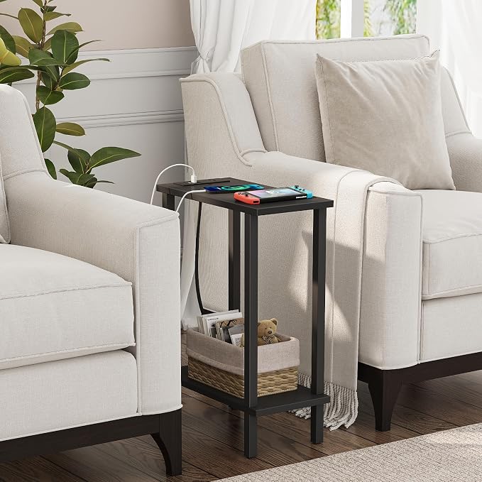 TUTOTAK Narrow Side Table Set of 2, Small End Table with Charging Station - Image 2