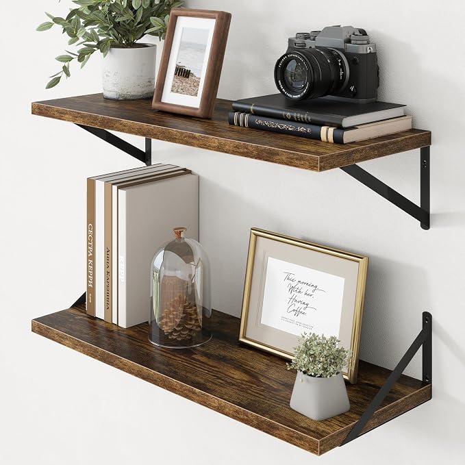 Axeman Deep Floating Shelves - 30 Inch Floating Shelves Set of 2-12 Inch Deep Brown Wood Wall Shelves for Living Room Bathroom Kitchen by Axeman