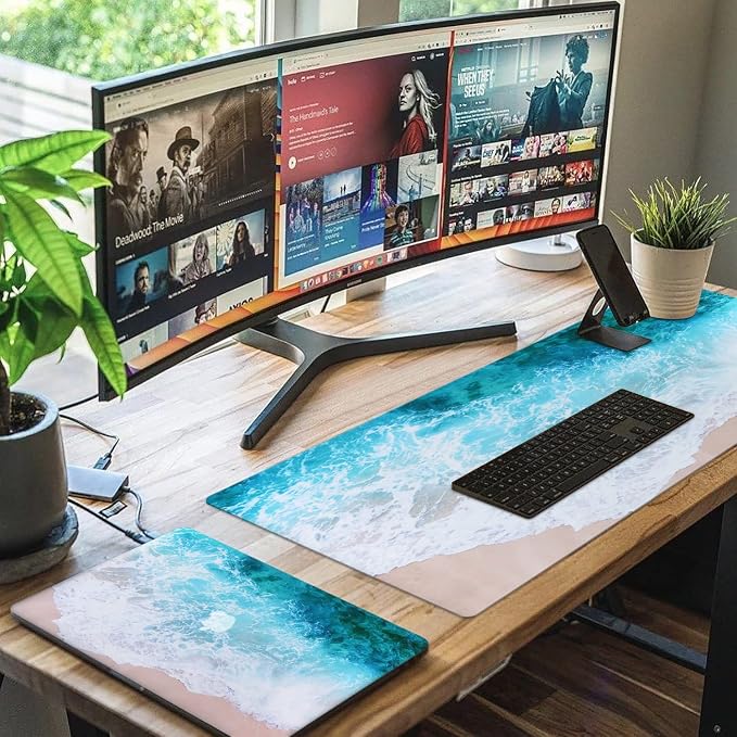 iCasso Extended Gaming Mouse Pad,35.4 x 15.7in Desk Pad,Beach | Non-Slip Rubber Base Mousepad with Stitched Edges,Waterproof Keyboard Mouse Mat for Work Home Game Office - Image 7