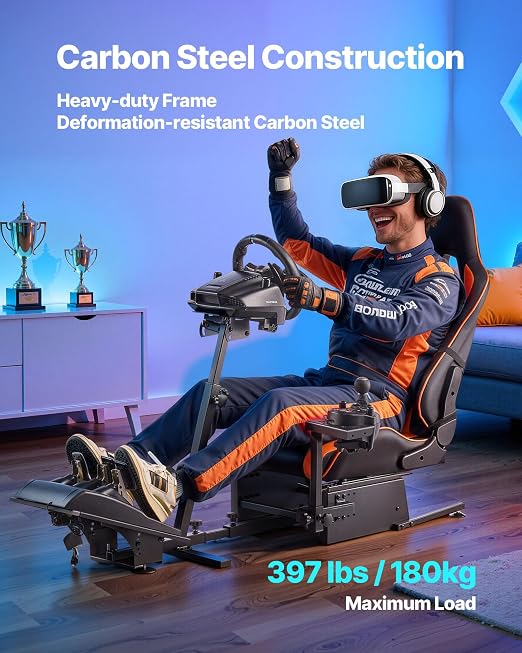 VEVOR Racing Wheel Stand, Heavy-Duty Simulator Cockpit Steering Wheel Stand, Fit Logitech G25, G27, G29, G920, G923, Thrustmaster T300RS, TX F458, T500RS, T3PA-PRO (F1/GT) and CSR Pedals - Image 3