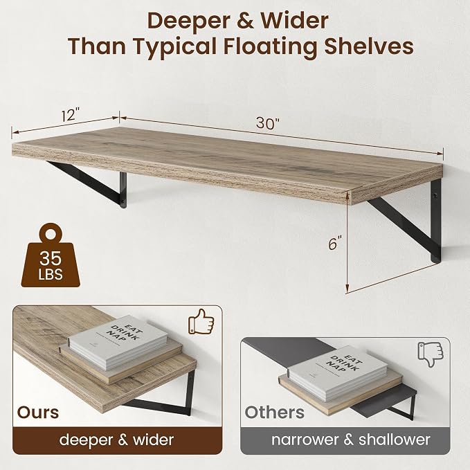Axeman 12 Inch Deep Grey Floating Shelves 30 Inches Long - Image 3