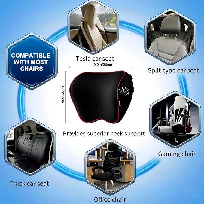 Crofy 2-Pack Car Neck Pillow, Headrest Pillow with Adjustable Strap, Black | Soft Memory Foam; Ergonomic Design Fits Most Car & Office Chairs; Breathable Removable Pillow Cover Is Machine Washable - Image 3