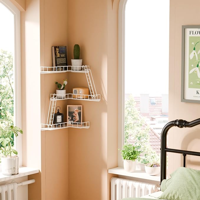 Fire Escape Wall Shelf - Modern City Style 3-Tier Corner Wall Shelves, Easy to Install Metal Ladder Shelf for Figures, New York Decorative Shelves for Bathroom, Living Room & Home Decor,White - Image 3