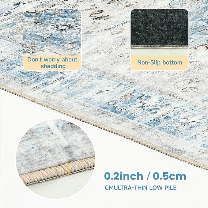 Office Chair Mat for Hardwood Tile Floor, 36"x48"Anti-Slip Under Desk Carpet Protector for Rolling Computer Chair Mat, Machine Washable Office Area Carpet (Chenille,Light Blue) - Image 6