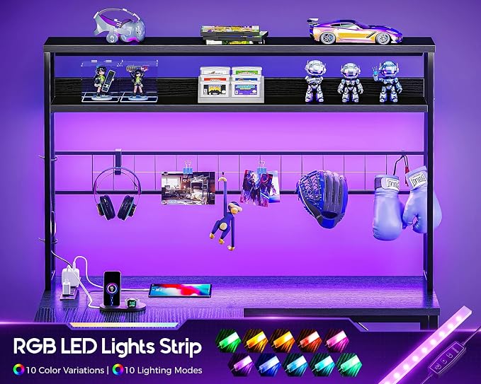 AODK 59" L Shaped Gaming Desk with Hutch, 4 Drawers, LED Lights, Black | Power Outlets, USB Ports, Grid Pegboard, Hutch Shelves, Reversible Layout for Bedrooms, Dorms, Study Rooms and Gaming Areas - Image 7