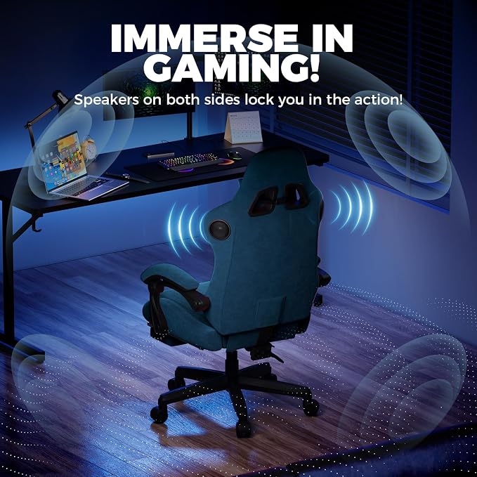 GTPLAYER ACE-PRO Music Gaming Chairs – Built-in Speakers, App Support & Bluetooth Control, Computer Game Chairs with Footrest for Adults, Ergonomic Reclining Silla, Linkage Armrest, Blue 【Velvet】 - Image 4
