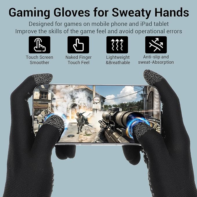 Ptwola Ultra-Thin Mobile Gaming Gloves Touchscreen Gaming Gloves Anti-Sweat Mobile Finger Sleeve Breathable - Image 5
