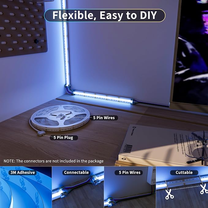 PAUTIX COB LED Strip Lights,RGBW LED Lights RGB+2700K Warm White UL Listed Dotless 24V Color Changing RGB Light for Gaming Room,Cabinets,Bedroom,Party Lighting(Power Supply & Controller Not Included) - Image 4