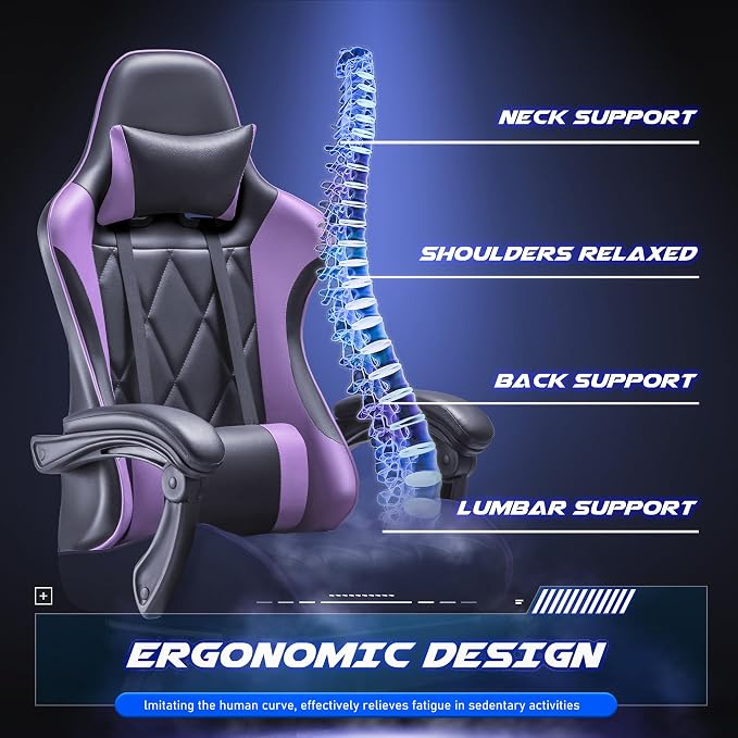 Homall Gaming Chair, Computer Chair with Footrest and Massage Lumbar Support, Ergonomic High Back Video Game Chair with Swivel Seat and Headrest (Purple) - Image 4