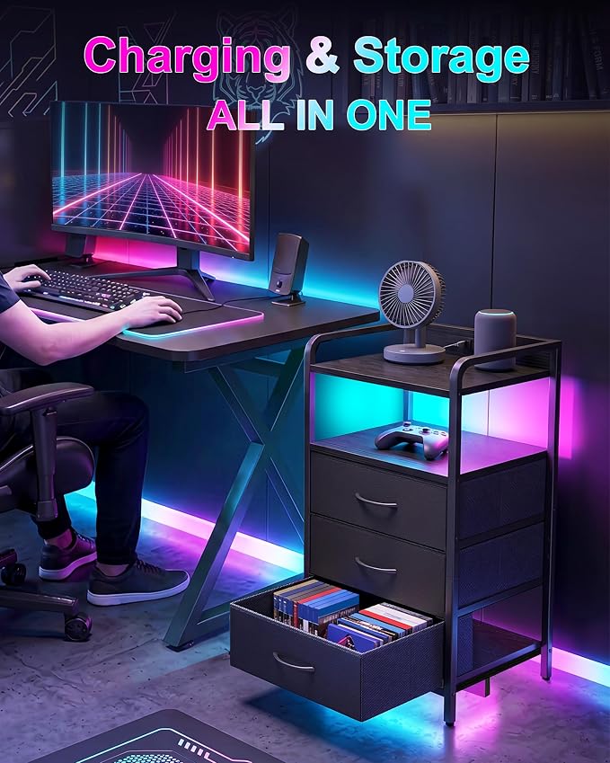 Fixwal Led Nightstand with Multiple Gradient Color Light Effects, Black - Image 3
