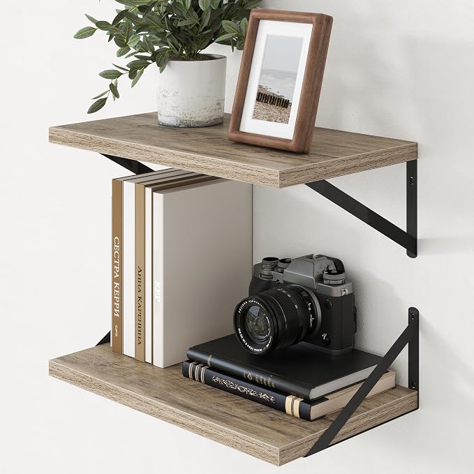 Axeman Deep Floating Shelves - 20 Inch Floating Shelves Set of 2-12 Inch Deep Grey Wall Shelves for Living Room Bathroom Kitchen by Axeman
