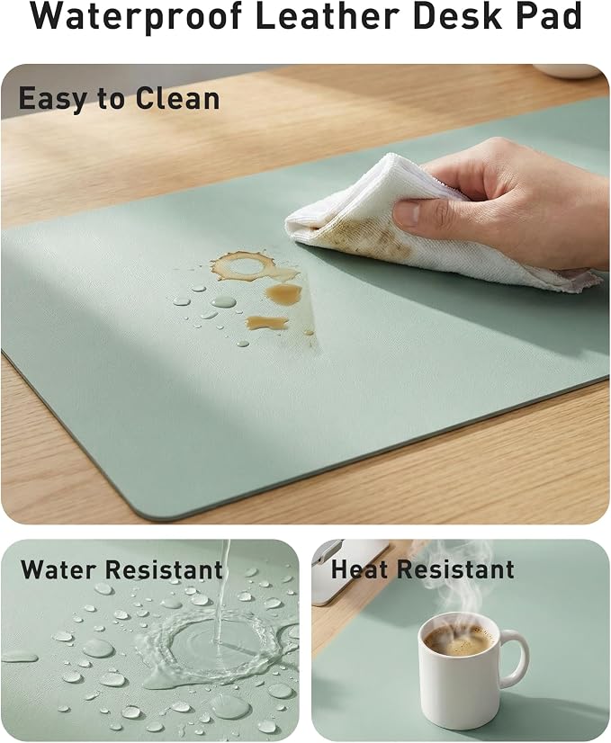 Aothia Faux Leather Desk Mat - Large Mouse Pad, Non-Slip PU Leather Blotter, Waterproof Writing Surface for Office and Home (Light Blue, 42" x 17") - Image 7