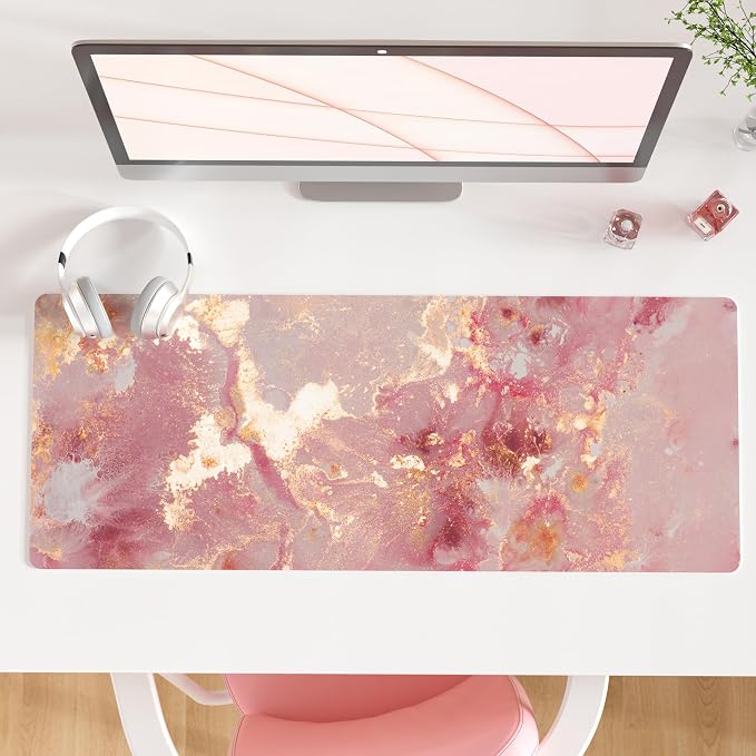 QiyI PU Leather Large Mouse Pad, Office Decor, 31.5" x 11.8", Rose Gold | Desk Décor Accessories, Extended Size, Waterproof & Easy to Clean, Smooth Surface, Non Slip Desk Organization by QIYI