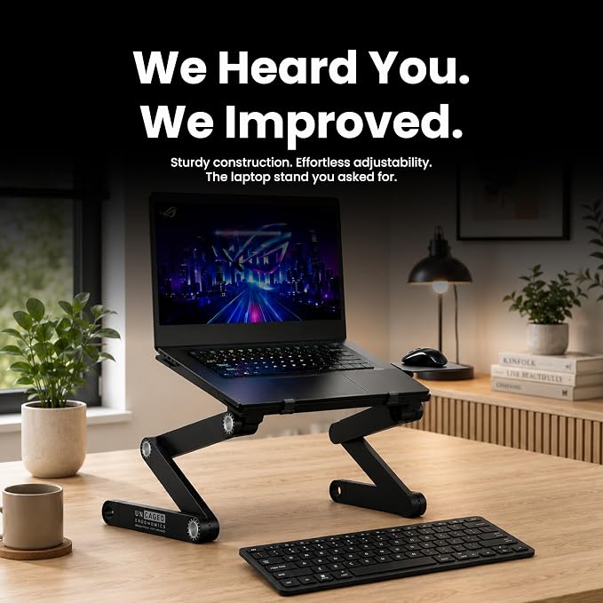 Uncaged Ergonomics XL Adjustable Laptop Stand, Cooling Riser (Black) - Image 2