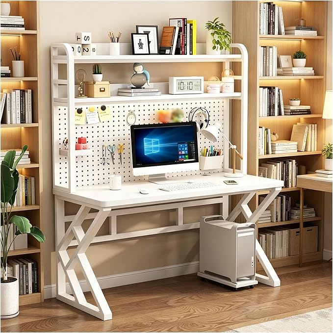 55in Gaming Desk with Bookshelf, Pegboard & Storage Shelves | Spacious Sturdy Large Writing Table ，with Desktop Shelves & Ample Leg Room – Ideal Home Office PC Gamer Workstation Desk - Image 9