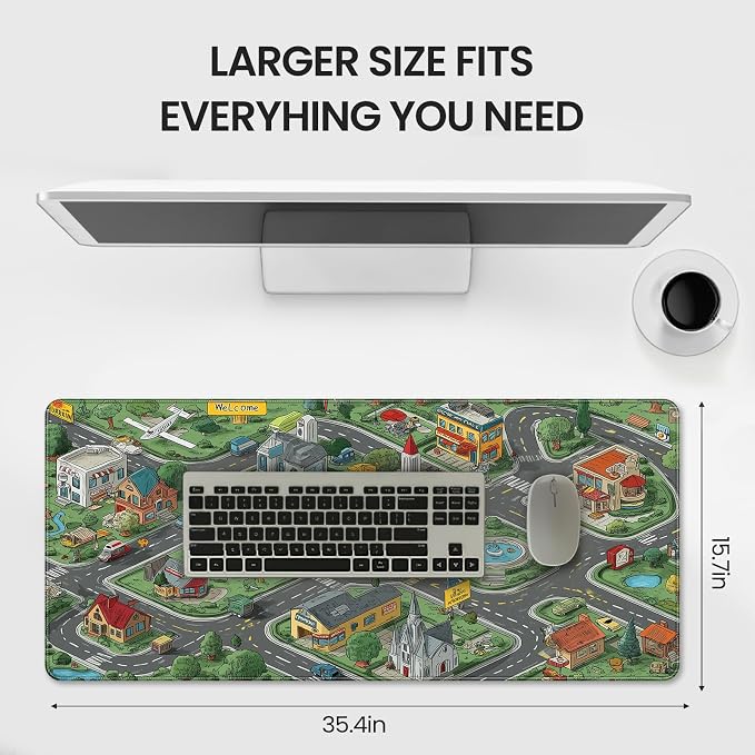 35.4 x 15.7 Inches XXL Large Gaming Mouse Pad, Cartoon City Street Map Design, Non-Slip Base, Waterproof and Scratch-Resistant Surface, Suitable for Home and Casual Gaming Desktop mats - Image 6