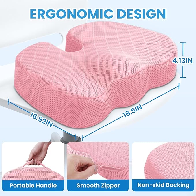 TushGuard Seat Cushion, Memory Foam Office Chair Cushion - Pink, XX-Large | for Car Seat, Airplane, Desk Chair - Sciatica & Hip & Coccyx Pain Relief Cushion for Long Sitting Office Workers, Car Drivers - Image 2