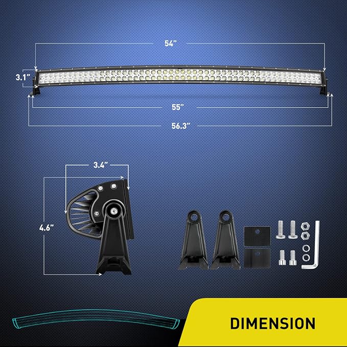Nilight 54 Inch 312W Curved Spot Flood Combo Led Light Bar LED Off Road Light Driving Light and 1PC 14AWG 12V 5Pin Rocker Switch Wiring Harness Kit - 1 Lead - Image 2