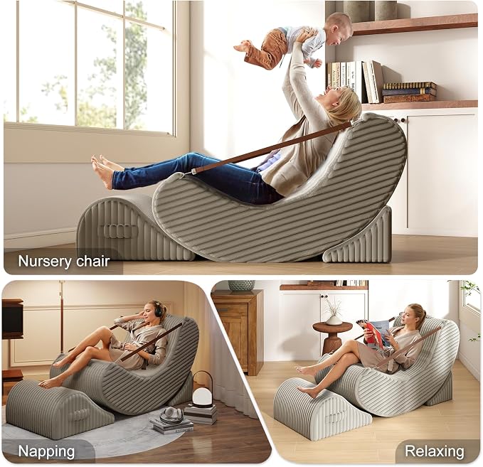 Quiet Rocking Chair, 3-in-1 Adjustable Boneless Floor Recliner for Adults | Zero Gravity Comfort as a Rocker, Chaise Lounger or Floor Seat, with Faux Fur Washable Cover for Reading, Nursing or Gaming - Image 5