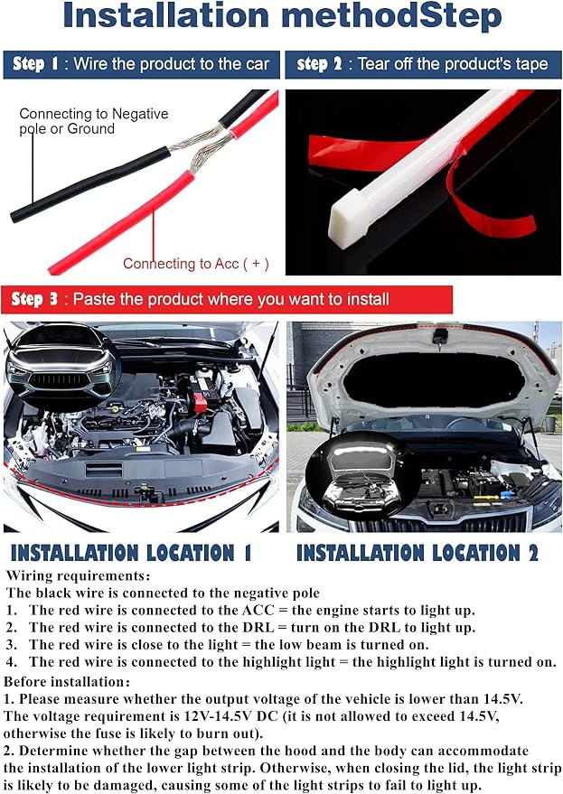 Car LED Hood Light Strip for Cars, SUVs, Trucks, White, 70 Inch - Image 6