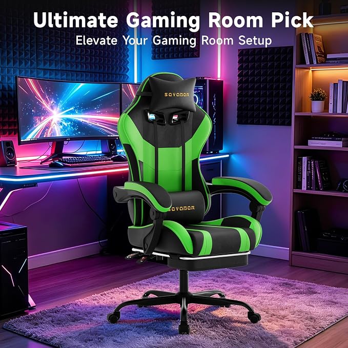 Ergonomic Gaming Chair,A Versatile 3-in-1 Video Game Chair for Work, Study, and Gaming,Features an Adjustable Backrest, Footrest, and Linked Armrests Office Chair for Adults,Blackgreen - Image 9