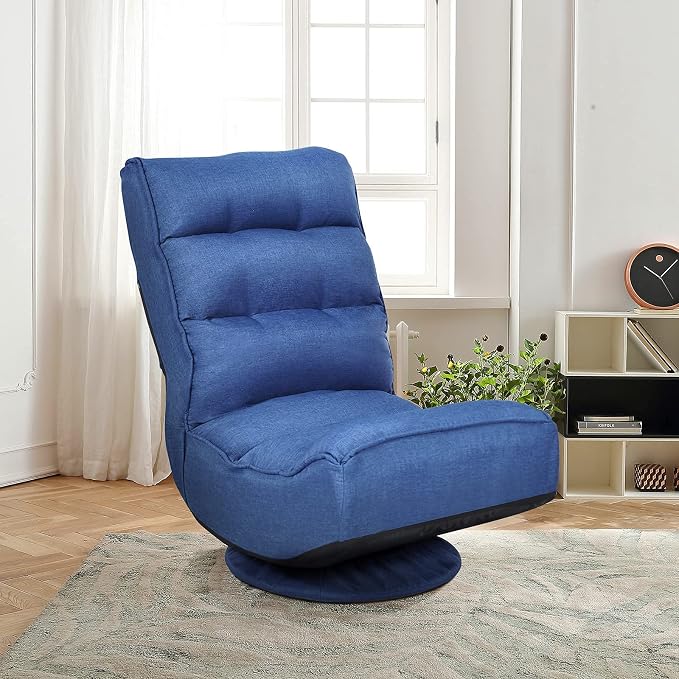 GIANTEX 360 Degree Swivel Gaming Chair, 6 Position Adjustable (Blue) | Folding Floor Chair, 300lb Spring Support, Comfortable Padded Backrest, Lazy Sofa Chair Game Rocker for Teens Adults - Image 6