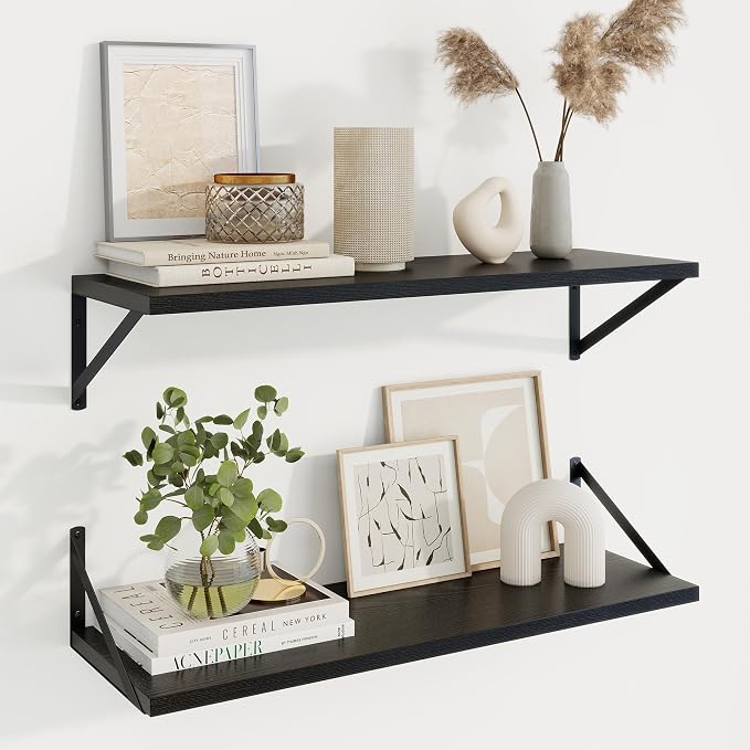Axeman 30 Inch Floating Shelves, 10 Inch Deep Black Wall Shelves Set of 2 by Axeman