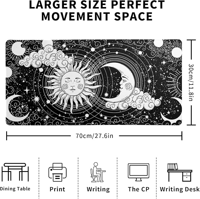 Magic Astrology Extended Big Mouse Pad Large, Gaming Mouse Pad Desk Pad,27.6x11.8 Inch Long Computer Keyboard Mouse Mat Black Mousepad with 3mm Non-Slip Base and Stitched Edge for Gaming and Office - Image 2