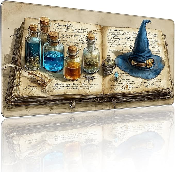 Large Gaming Mouse Pad, Wizard Spellbook Design, 35.4 x 15.7 Inches, Extended Desk Mat by YUANSM