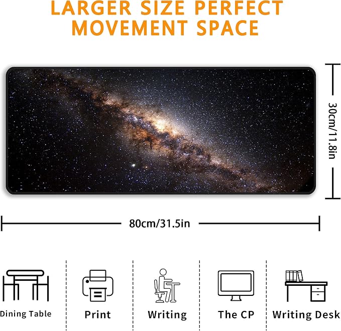 Galaxy Space Desk Mat, XL 31.5"x11.8" Large Mouse Pad, Starry Sky Extended Gaming Mouse Mat,Non-Slip Rubber Base Waterproof with Stitched Edges for Gaming Office Home Decor - Image 3
