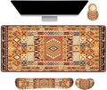 AIMSA Desk Mat Set, Large Mouse Pad + Mouse Wrist Rest + Keyboard Wrist Support + Coaster, Bohemian Style 4in1 Rug Gaming Mouse Pad Combo for Home Office, Orange by AIMSA