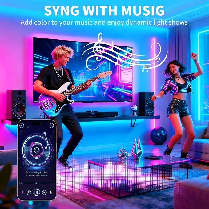 LED Strip Lights,RGB Music Sync Color Changing Led Lights with Smart App Control Remote & Remote Control,LED Lights for Bedroom,Room Essential,Sense of Atmosphere Decorations(65FT-1Roll) - Image 3