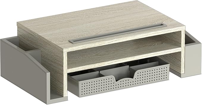 Simple Houseware Desk Monitor Stand Riser w/ Adjustable Tray, Maple | Built-In Tablet Slot and Side Storage - Image 6