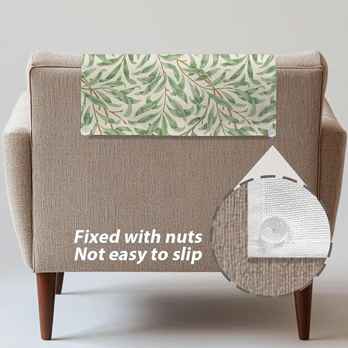 Breathable Headrest Cover - Fresh Green Willow Leaf Prin Polyester Fabric, Easy to Install Wear Resistant Protector with Non-Slip & Fixing Nails for Home/Office (26x16 Inch) - Image 5
