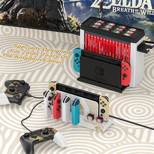 Switch Games Organizer Station with Controller Charger, Charging Dock for Nintendo Switch & OLED Joycons, Switch Mounts, Brackets & Stands for Games, the Legend of Zelda: Tears of the Kingdom Edition - Image 6