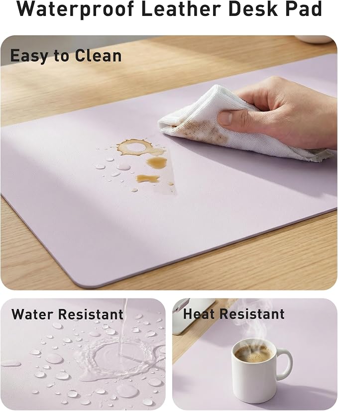 Aothia Faux Leather Desk Mat - Large Mouse Pad, Non-Slip PU Leather Blotter, Waterproof Writing Surface for Office and Home (Soft Lavender, 40" x 24") - Image 7
