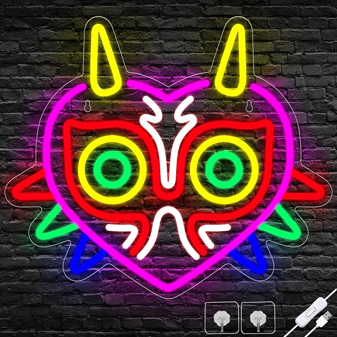 Majora's Mask Neon Sign, Zelda Gaming Neon Sign for Game Room Decor, Zelda Mask for Boys Room Decor & Gaming Wall Deocr, USB Powered Gamer Gifts for Boys, Teens and Zelda Fans by EtherealLomoer