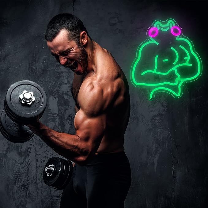 Fitness Frog Neon Sign - LED Muscle Frog Neon Light Sign 11.8x13 Inch Gym Room Wall Art USB Powered Gym Wall Decor Motivational Workout Room Home Office Art Christmas Birthday Gift - Image 5