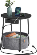 VASAGLE Side Table with Charging Station,Fabric Basket, Round End Table by Unknown