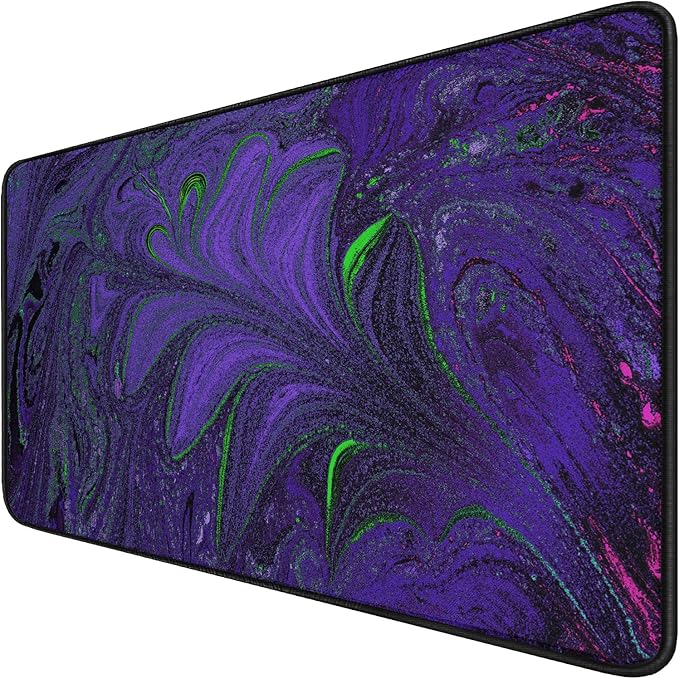 Large Mouse Pad with Stitched Edges, Durable Non-Slip Natural Rubber Base, Waterproof Computer Keyboard Pad Mat for Esports Pros/Gamer/Desktop/Office/Home - Purple Green by Hsmienk