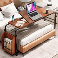 Laptop Desk for Bed,6-Angle Adjustable Overbed Table with Wheels,Adjustable Height and Length Bed Table for Laptop with Side Bookshelf,Standing Desk,Over Bed Desk for Working Hospital Home (Oaken) by BYMECOST