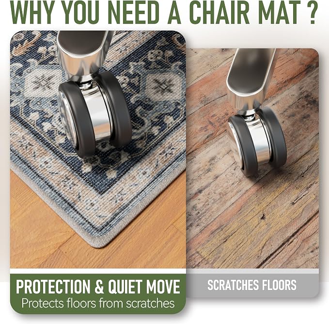 36"x48" Office Chair Mat for Hardwood, Under Desk Chair Mat for Home Office, Anti-Slip Office Rugs for Rolling Chairs, Floor Protector Washable Rugs Blue - Image 3